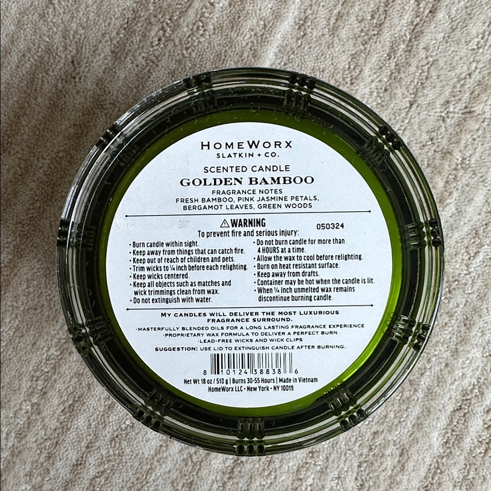 NWT HomeWorx by Slatkin + Co. Golden Bamboo Clarendon Scented Candle 18 oz. - Picture 10 of 12